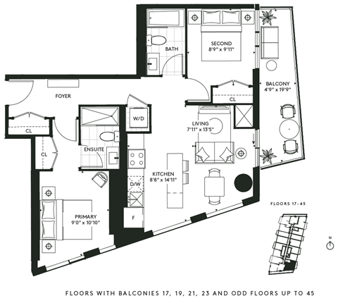 Floor plan for 2 beds, 2 baths, 794 sqft